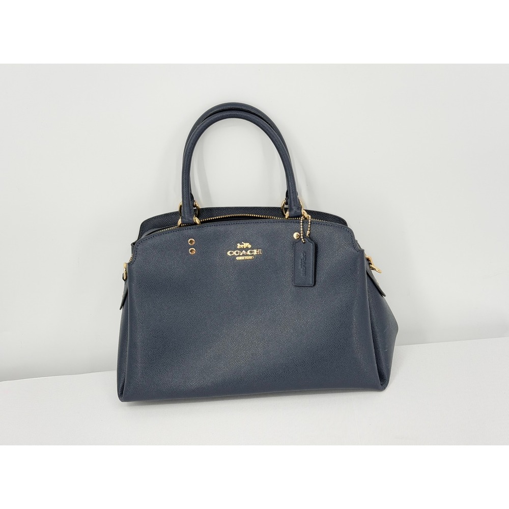 Coach Satchel Bag Womens Navy Blue Crossgrain Leather 91493 Lillie Carryall